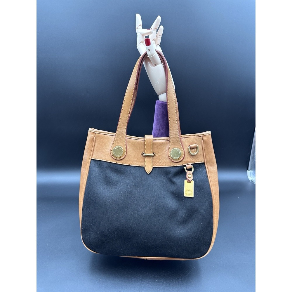 Dooney Bourke Black Canvas & Ran Leather Satchel, Handbag, Top Handle‎ Bag